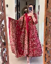 FULL COTTON PRINT HAND WORK ANARKALI KURTI  PANT MALMAL DUPATTA SET